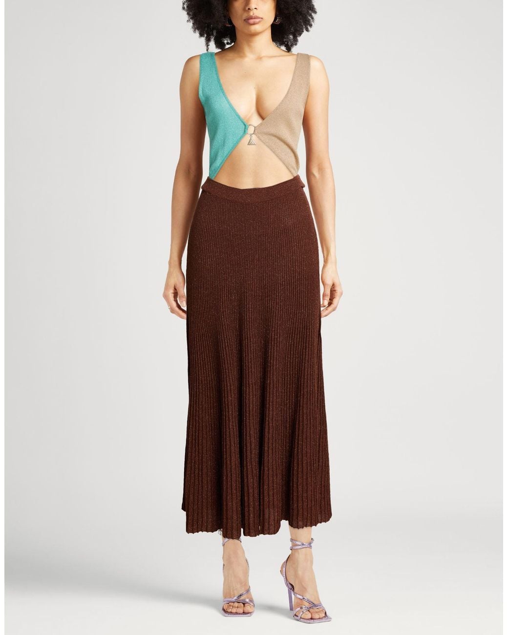Akep Brown Maxi Dress Viscose, Polyamide, Polyester
