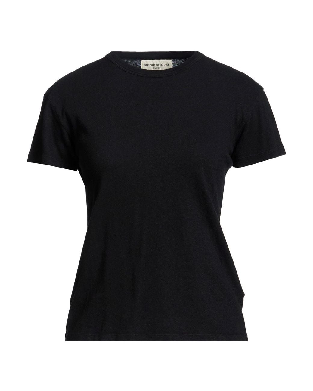 Officine Generale Black T-Shirt Cotton, Linen