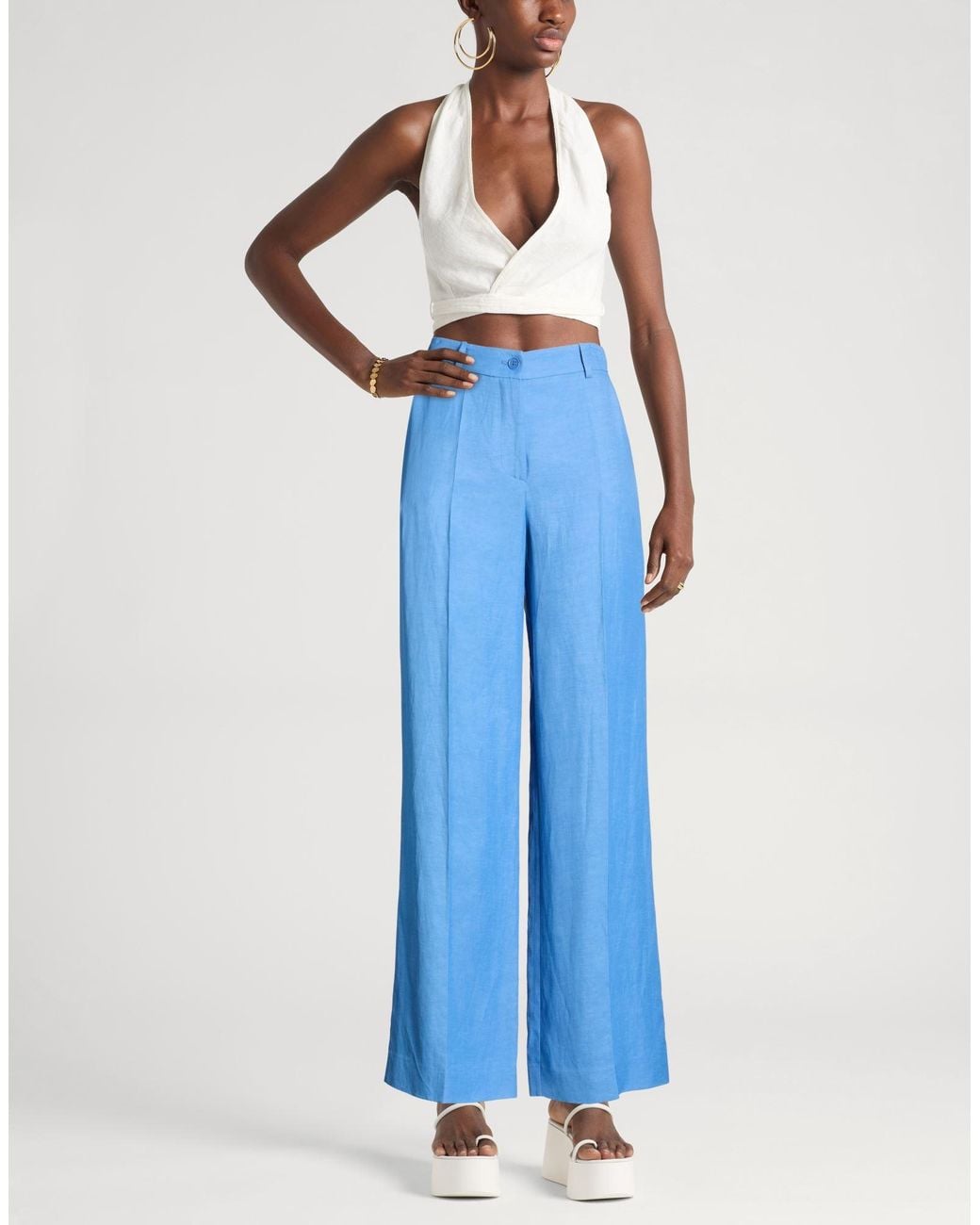 P.A.R.O.S.H. Blue P.A.R.O..H. Pants Viscose, Linen