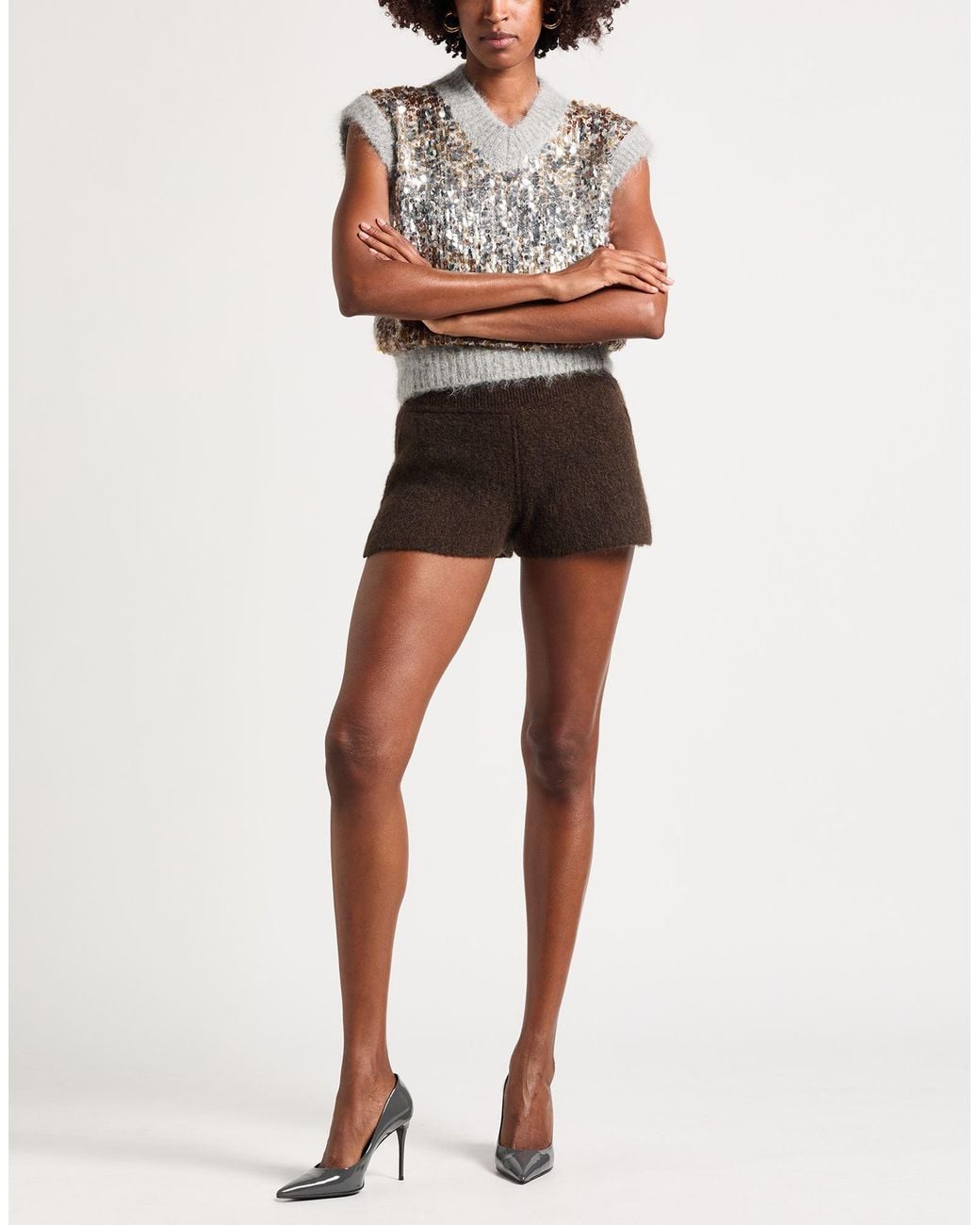 Rick Owens Brown Dark Shorts & Bermuda Shorts Alpaca Wool, Polyamide, Wool, Elastane