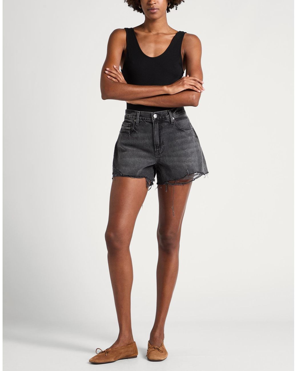 FRAME Gray Denim Shorts Cotton, Re-Used Cotton