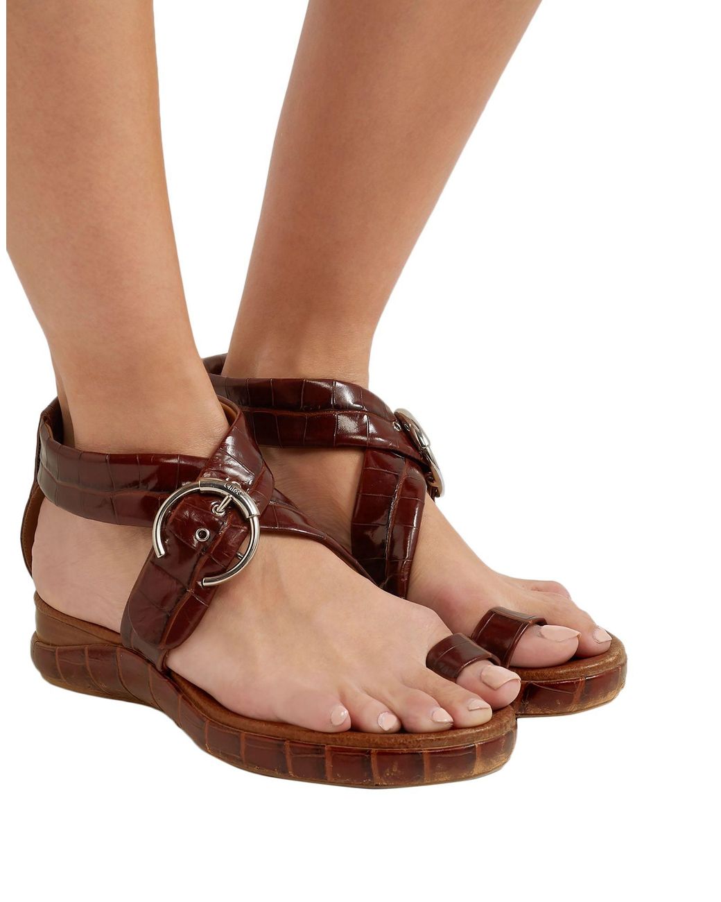 Chlo Toe Post Sandals in Brown Lyst