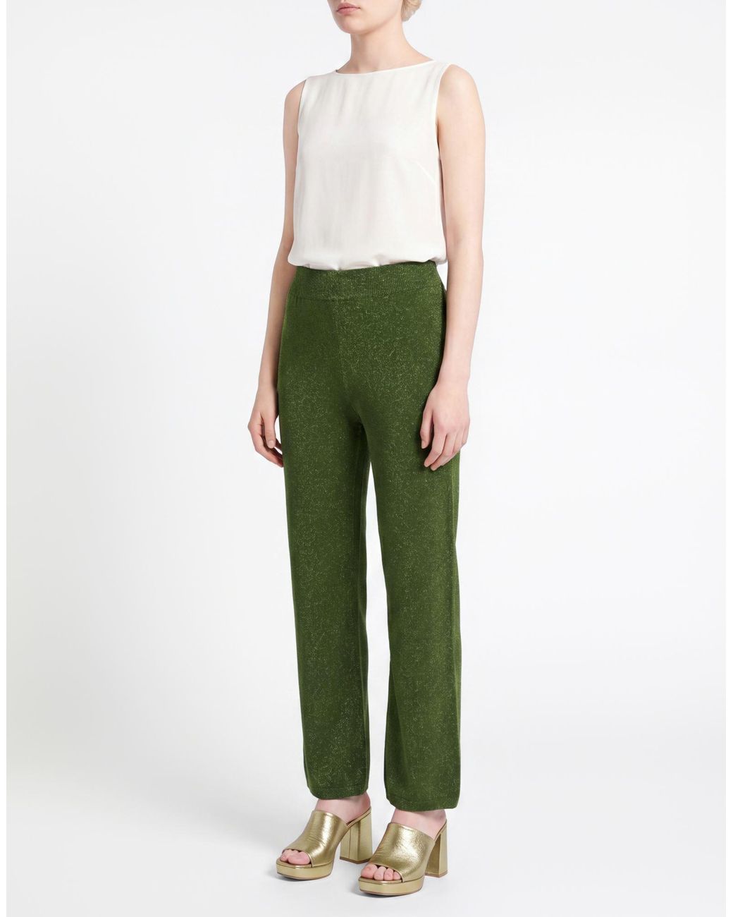 COLOUR MARKET® Green Pants Viscose, Polyester, Metal Fiber