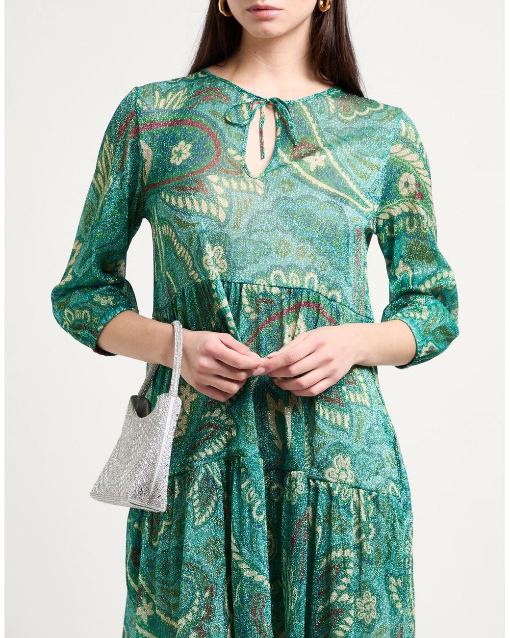 Siyu Green Mini Dress Polyester, Polyamide