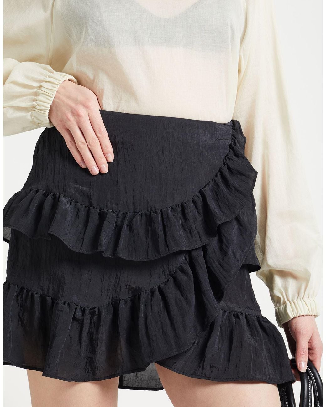 Maje Black Mini Skirt Polyester, Polyamide