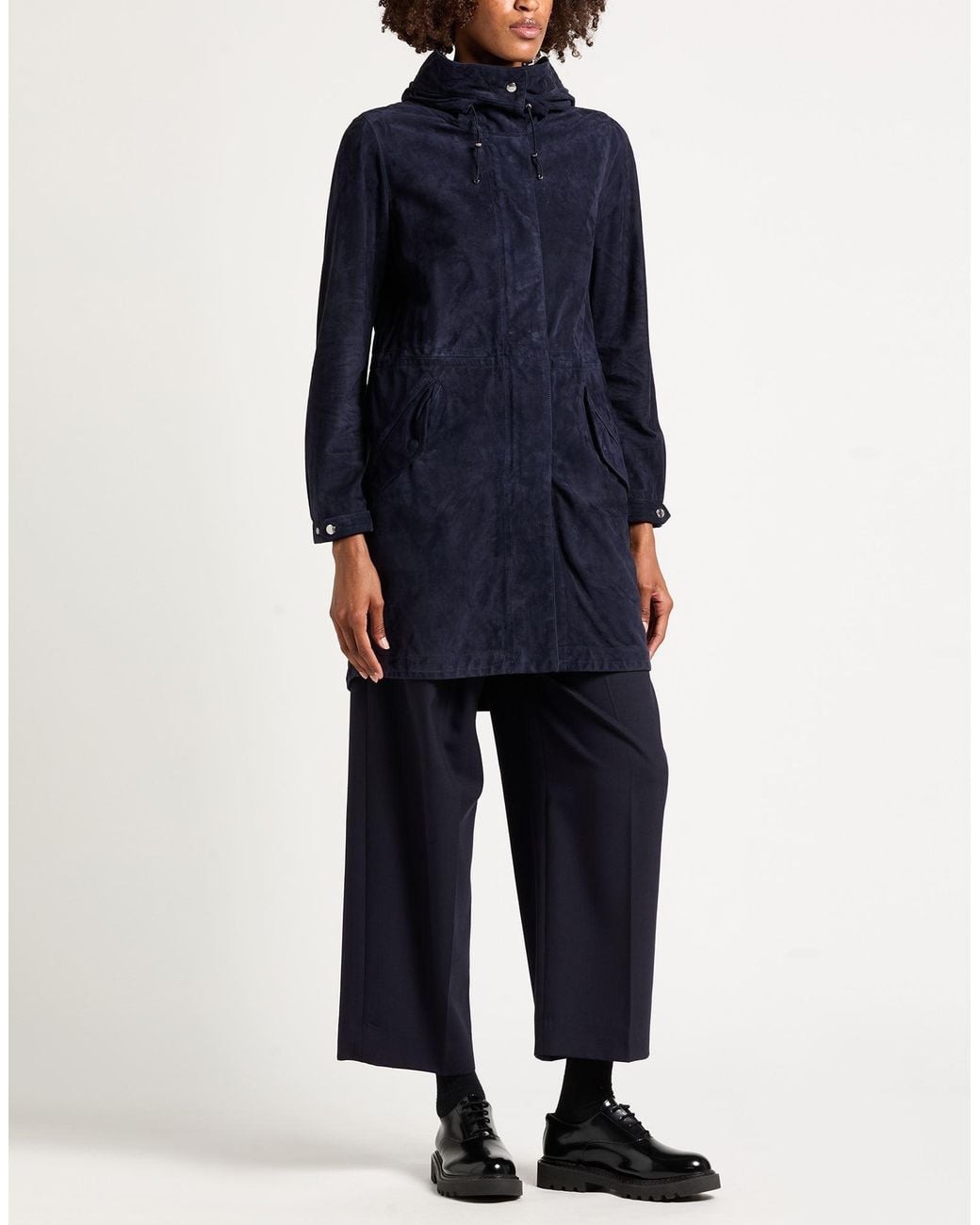 Moorer Blue Overcoat & Trench Coat Leather