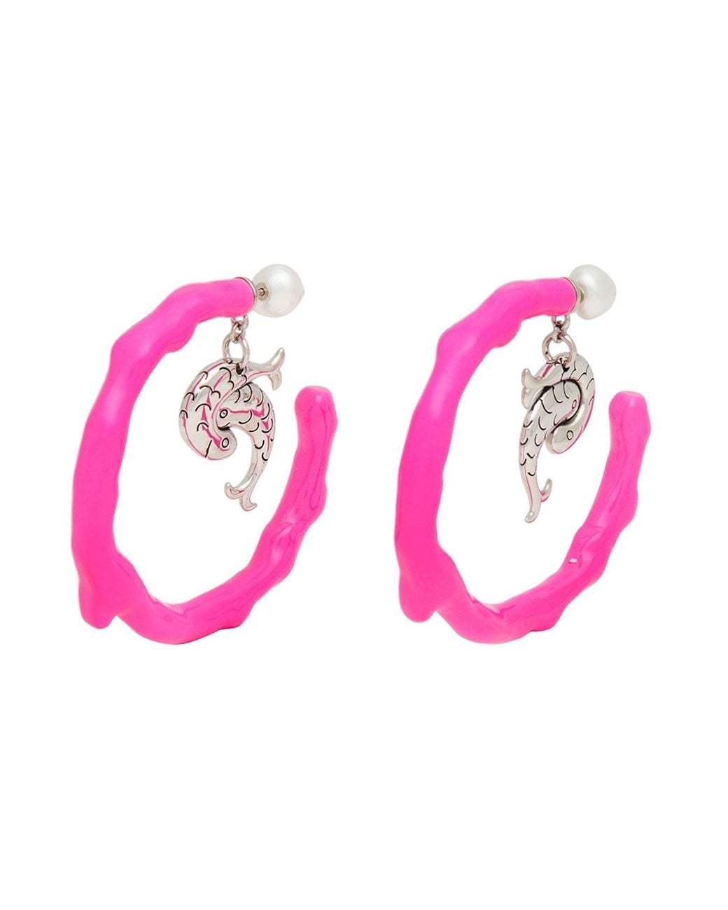 Emilio Pucci Pink Fuchsia Earrings Resin, Bronze, Synthetic Fibers, Brass