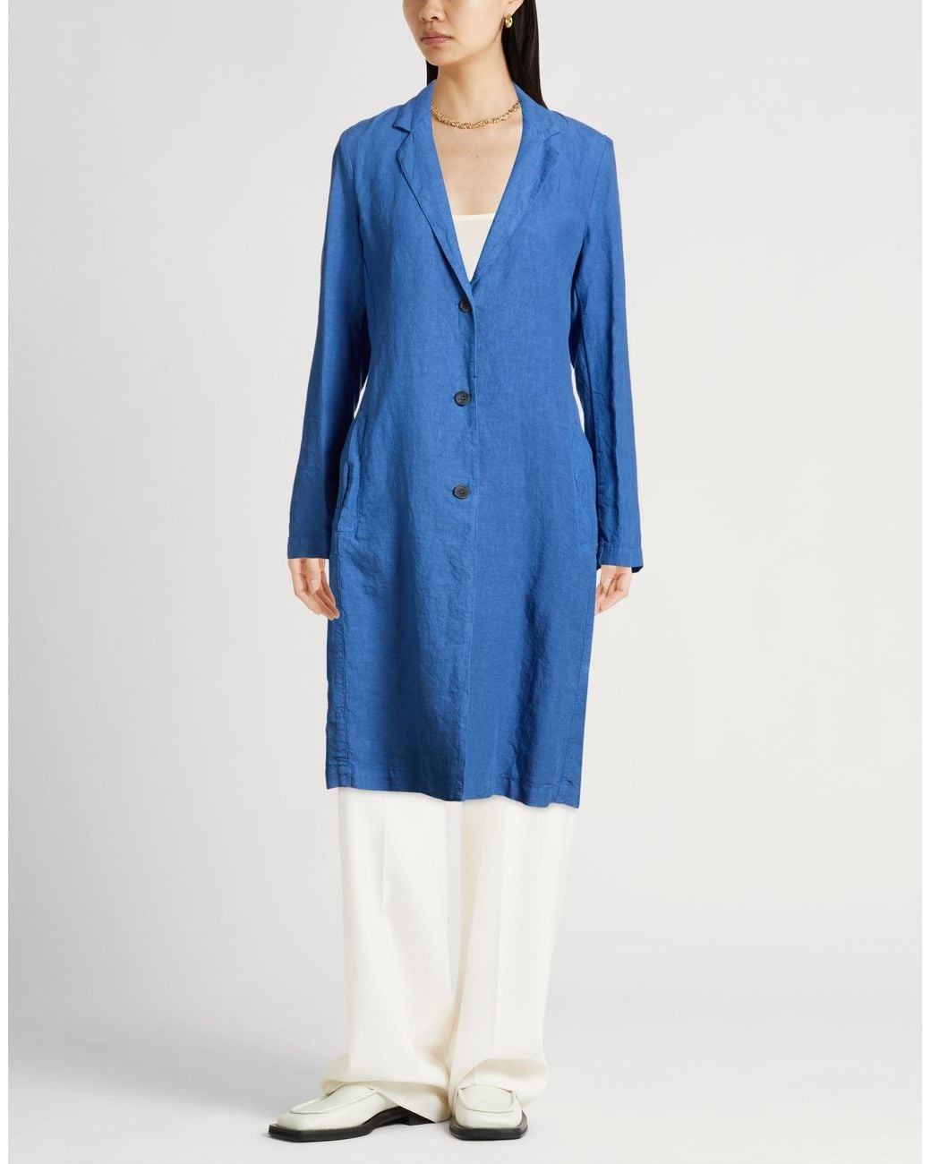 120% Lino Blue Overcoat & Trench Coat Linen