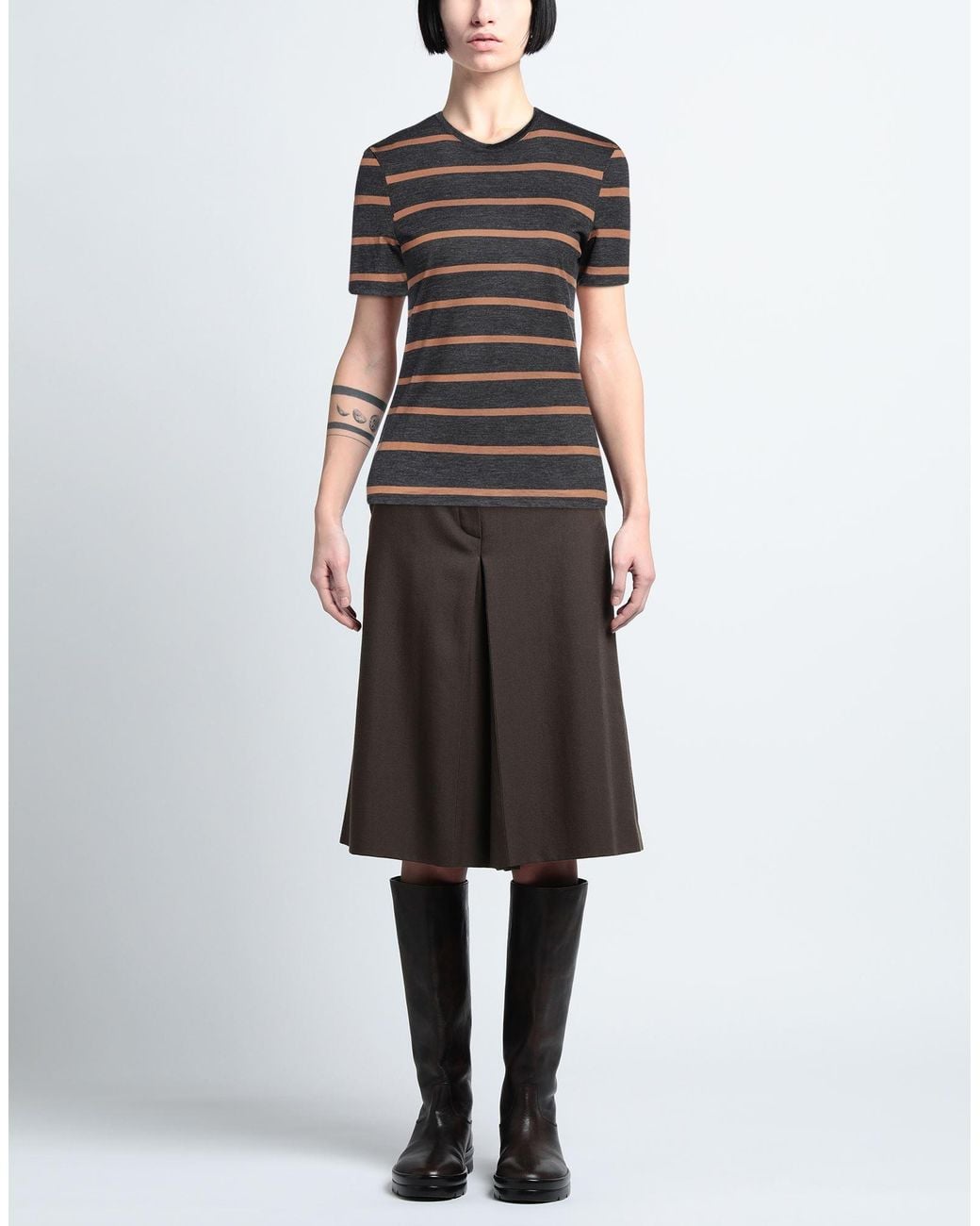 Eleventy Black Striped Wool Crewneck T-Shirt