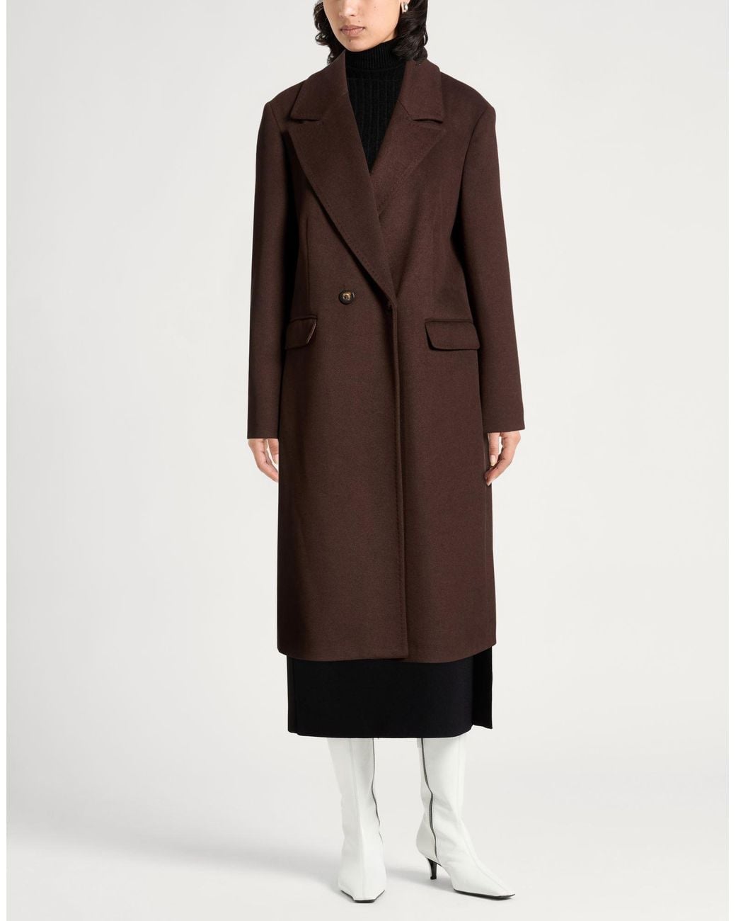 Sandro Ferrone Brown Dark Coat Polyester, Viscose