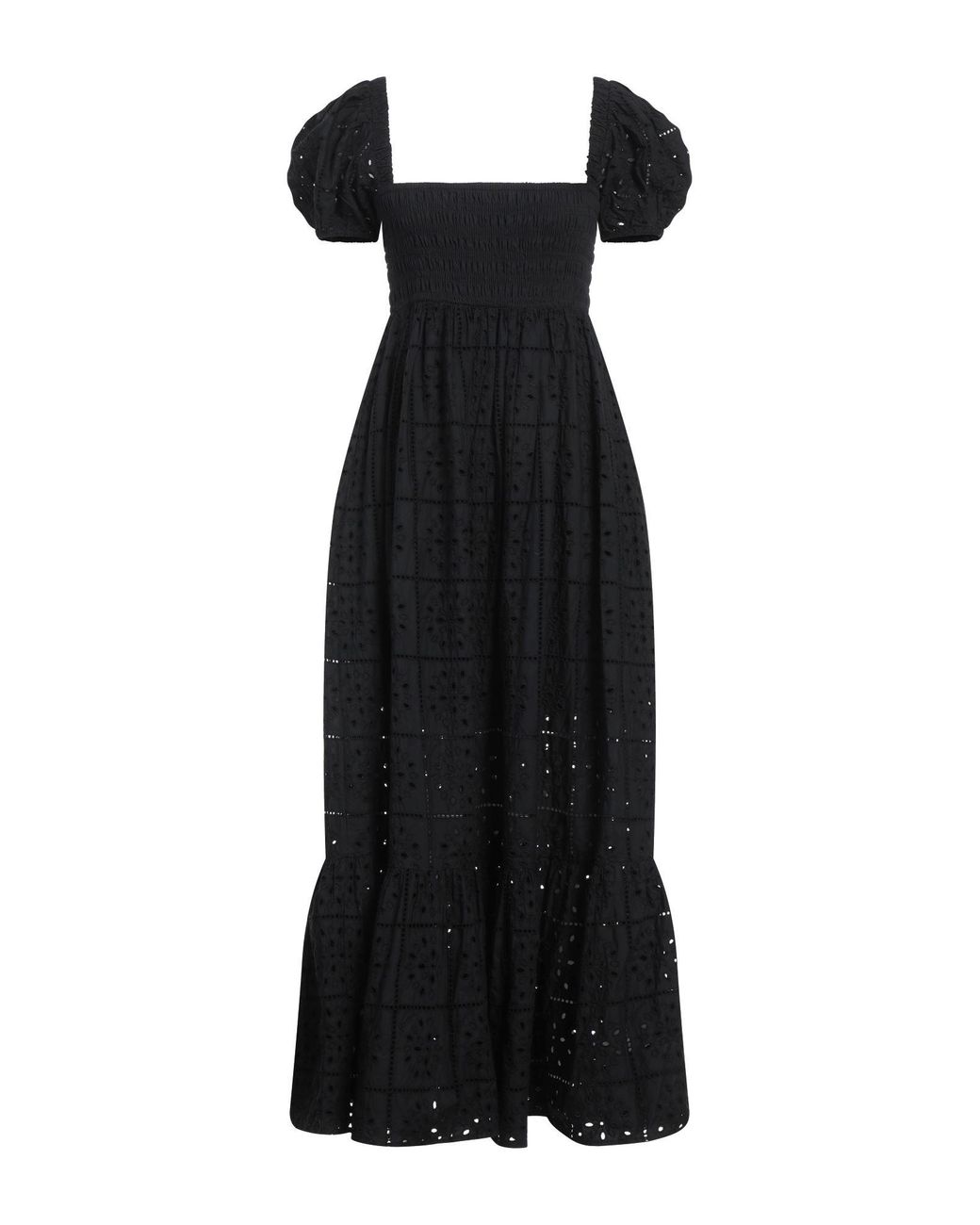 Ganni Black Simple Lace Short-Sleeved Dress