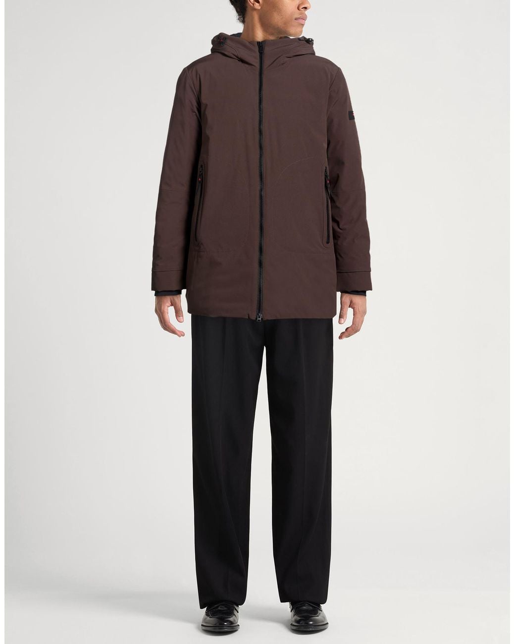 Peuterey Brown Coat Polyester, Elastane for men