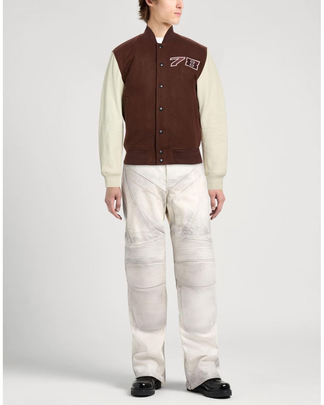 DIESEL Brown Jacket Wool, Nylon, Cow Leather for men