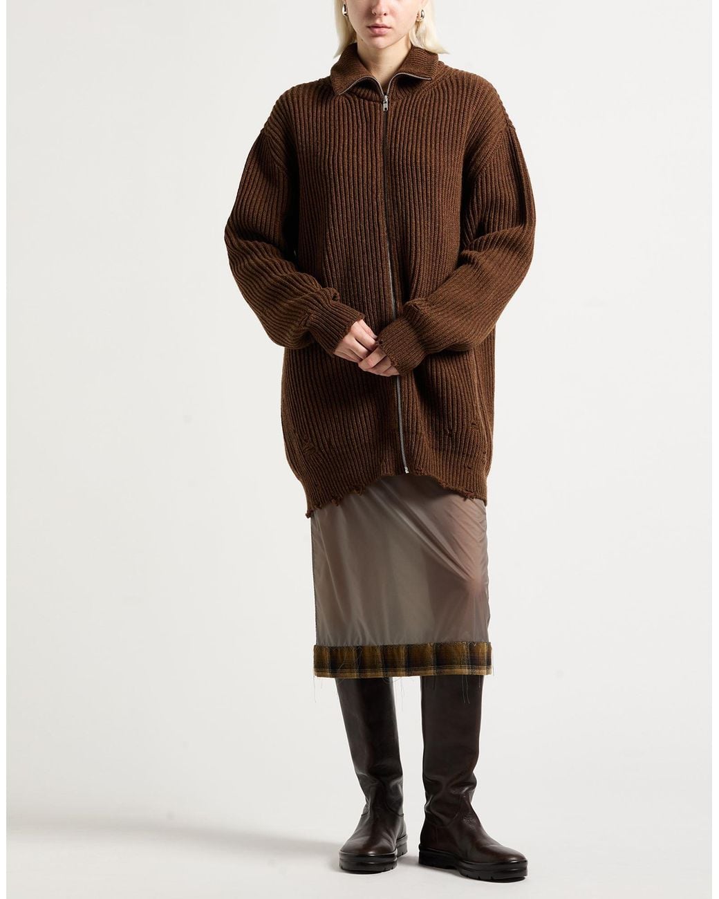 MM6 by Maison Margiela Brown Cardigan Wool, Polyamide