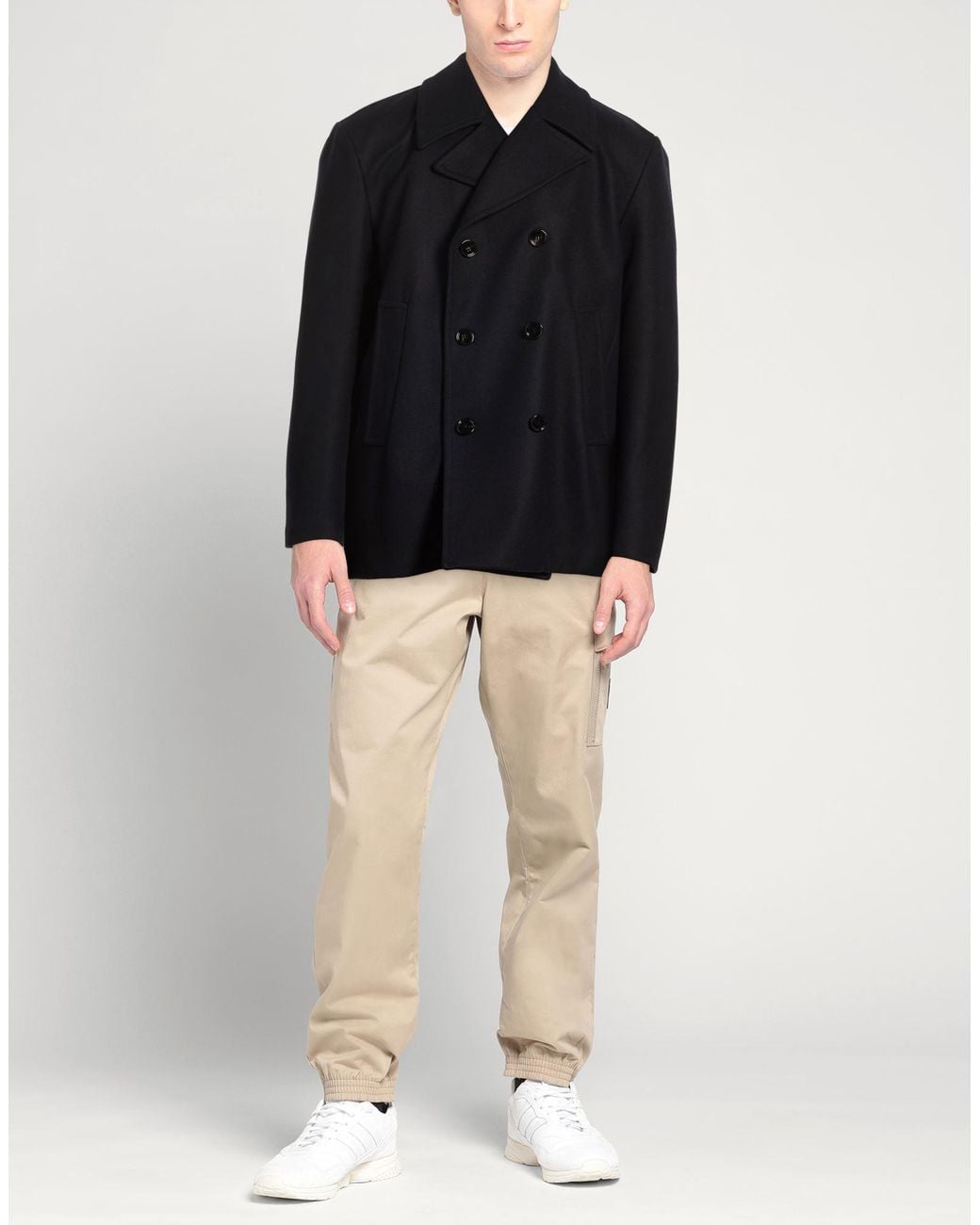 Dondup Black Midnight Coat Virgin Wool, Polyamide, Cashmere for men
