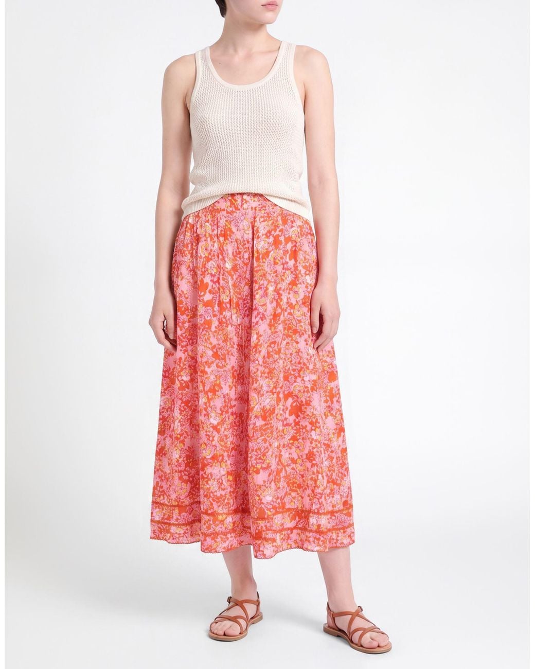 Poupette Red Midi Skirt Viscose