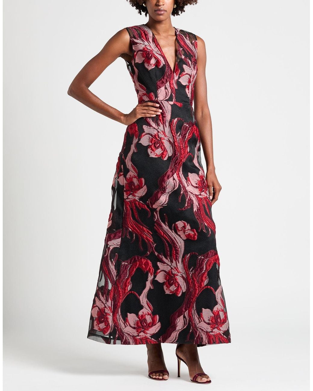 Alberta Ferretti Red Burgundy Maxi Dress Polyester