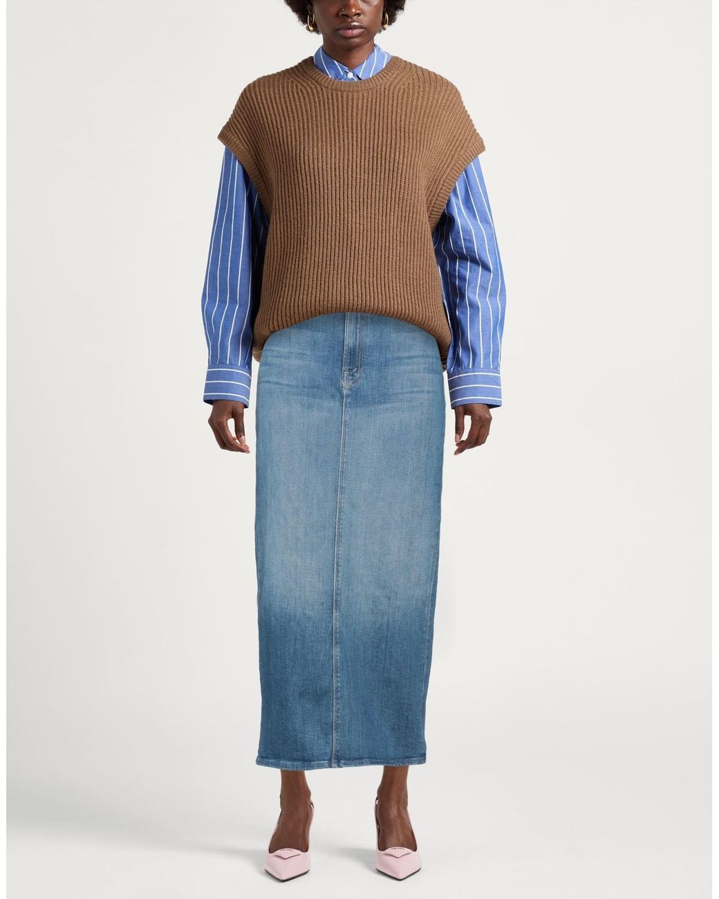 Mother Blue Denim Skirt Cotton, Elastane