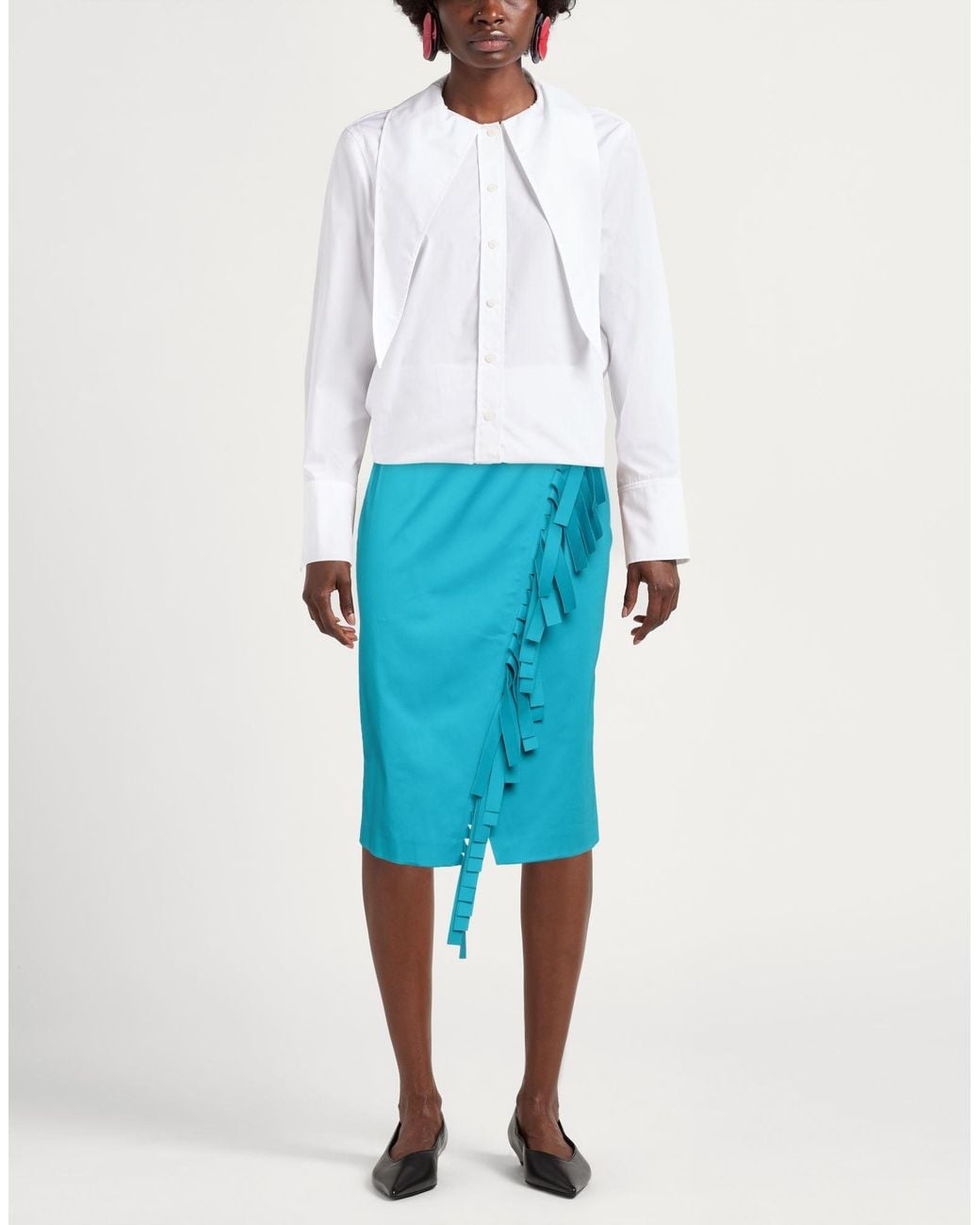 Jijil Blue Azure Midi Skirt Cotton, Elastane