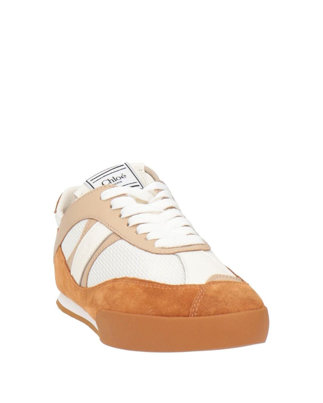 Chloé White Tan Sneakers Leather, Textile Fibers