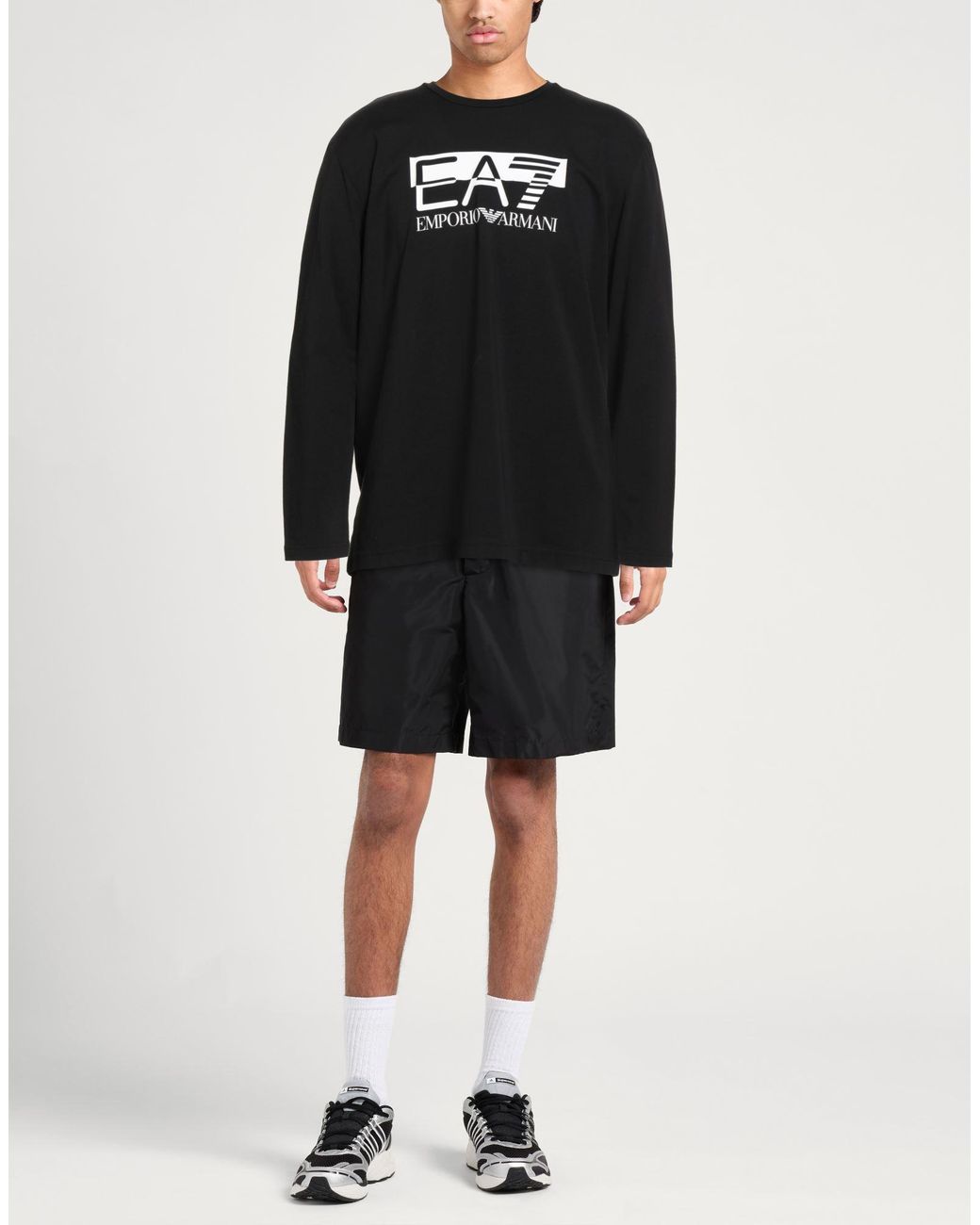 EA7 Black T-Shirt Cotton, Elastane for men