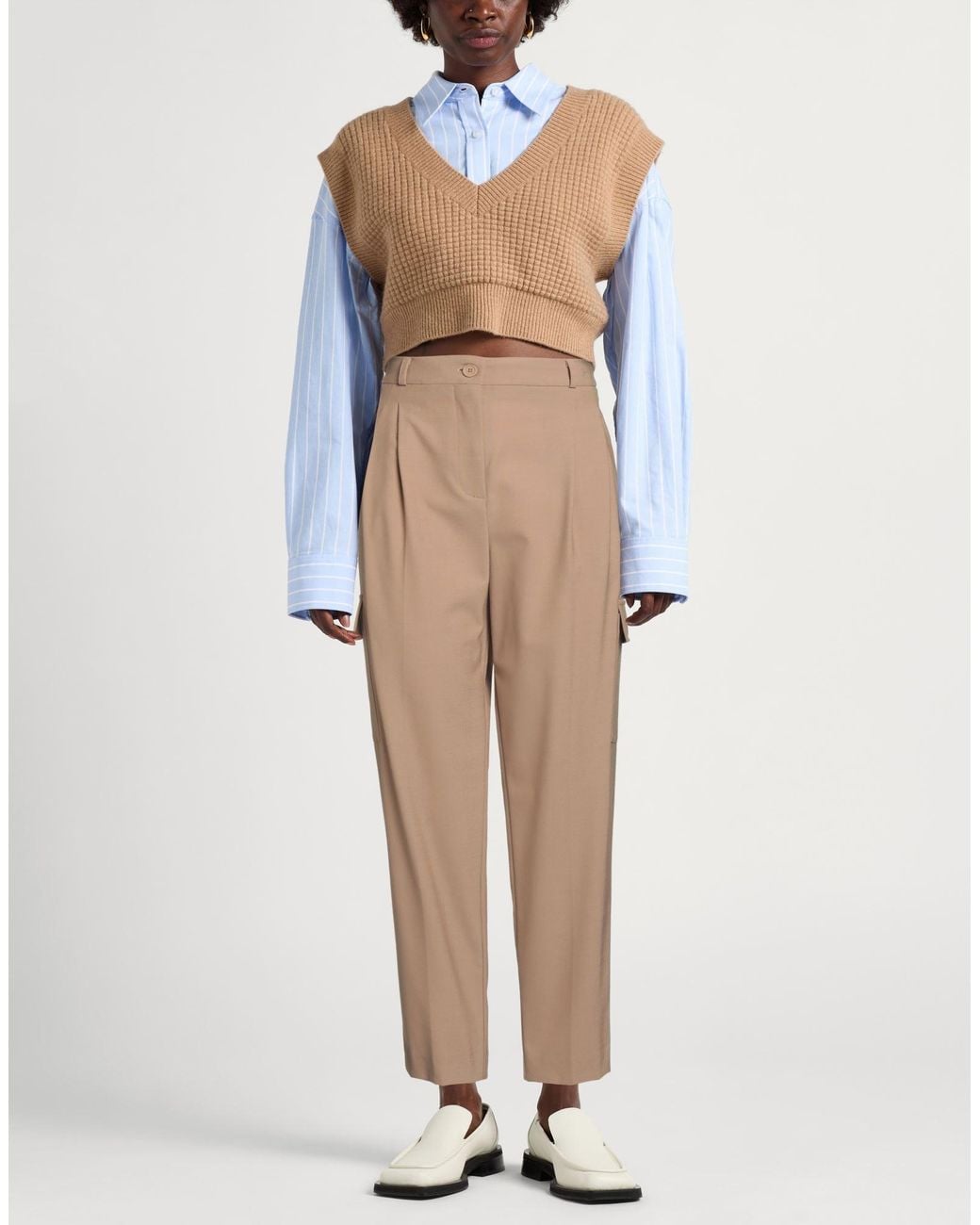 Semicouture Natural Pants Polyester, Virgin Wool, Elastane