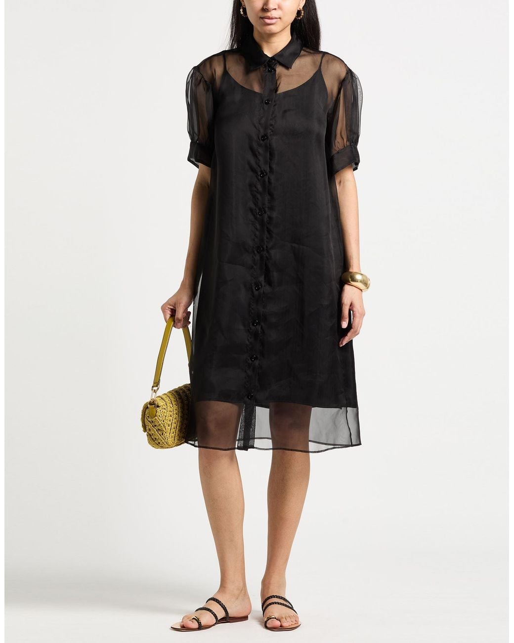 Peserico Black Midi Dress Silk, Nylon