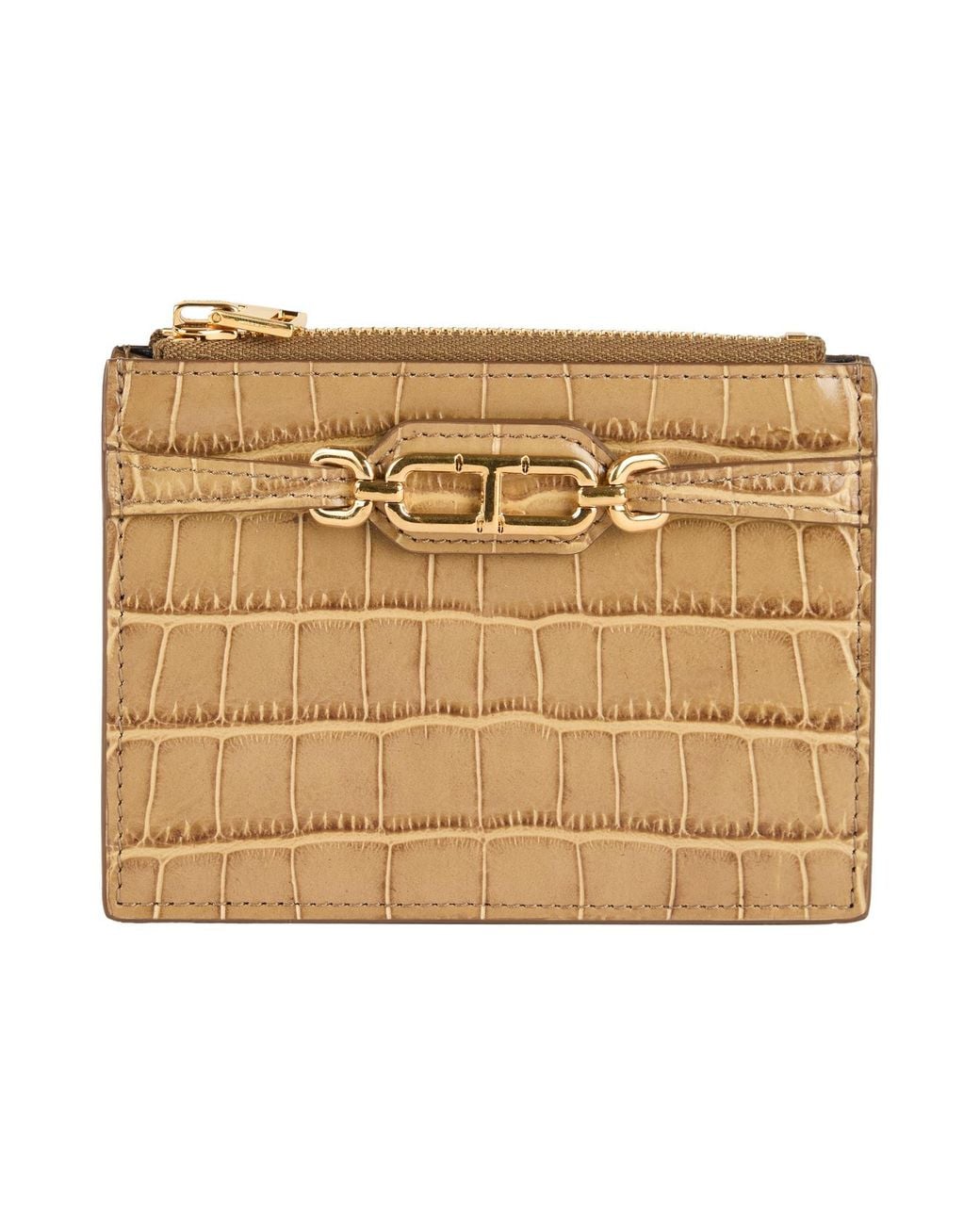 Tom Ford Natural Khaki Cardholder Calfskin, Brass