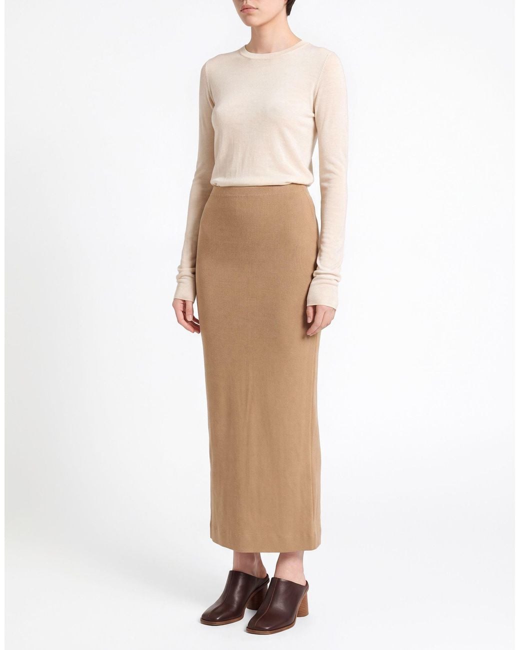 ÉTERNE Natural Camel Maxi Skirt Cotton, Modal, Elastane