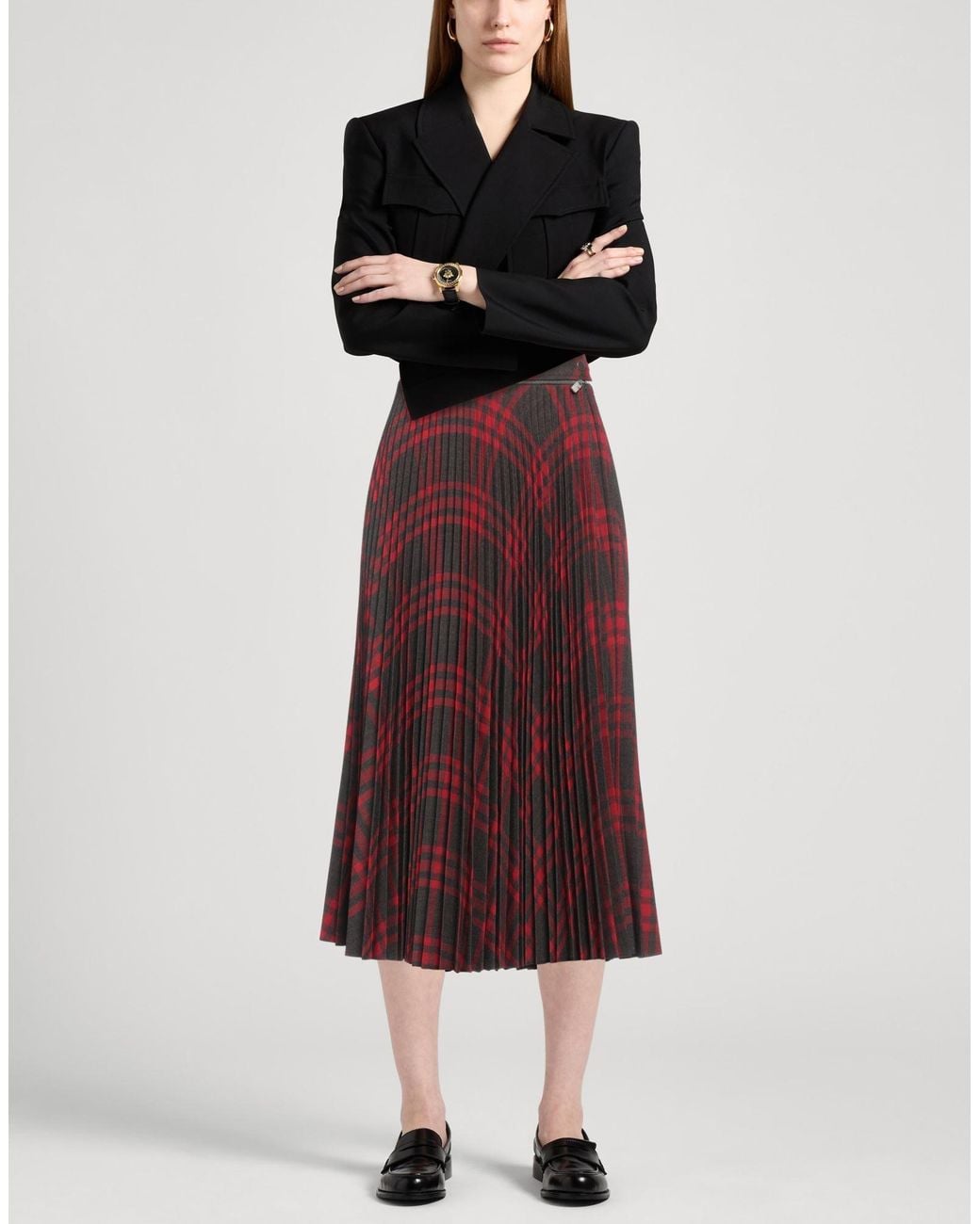 Burberry Red Midi Skirt Polyester, Wool