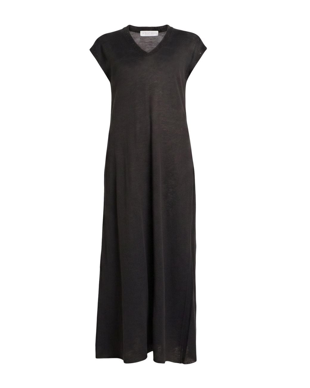 Le Tricot Perugia Black Charcoal Maxi Dress Linen, Cotton, Polyester