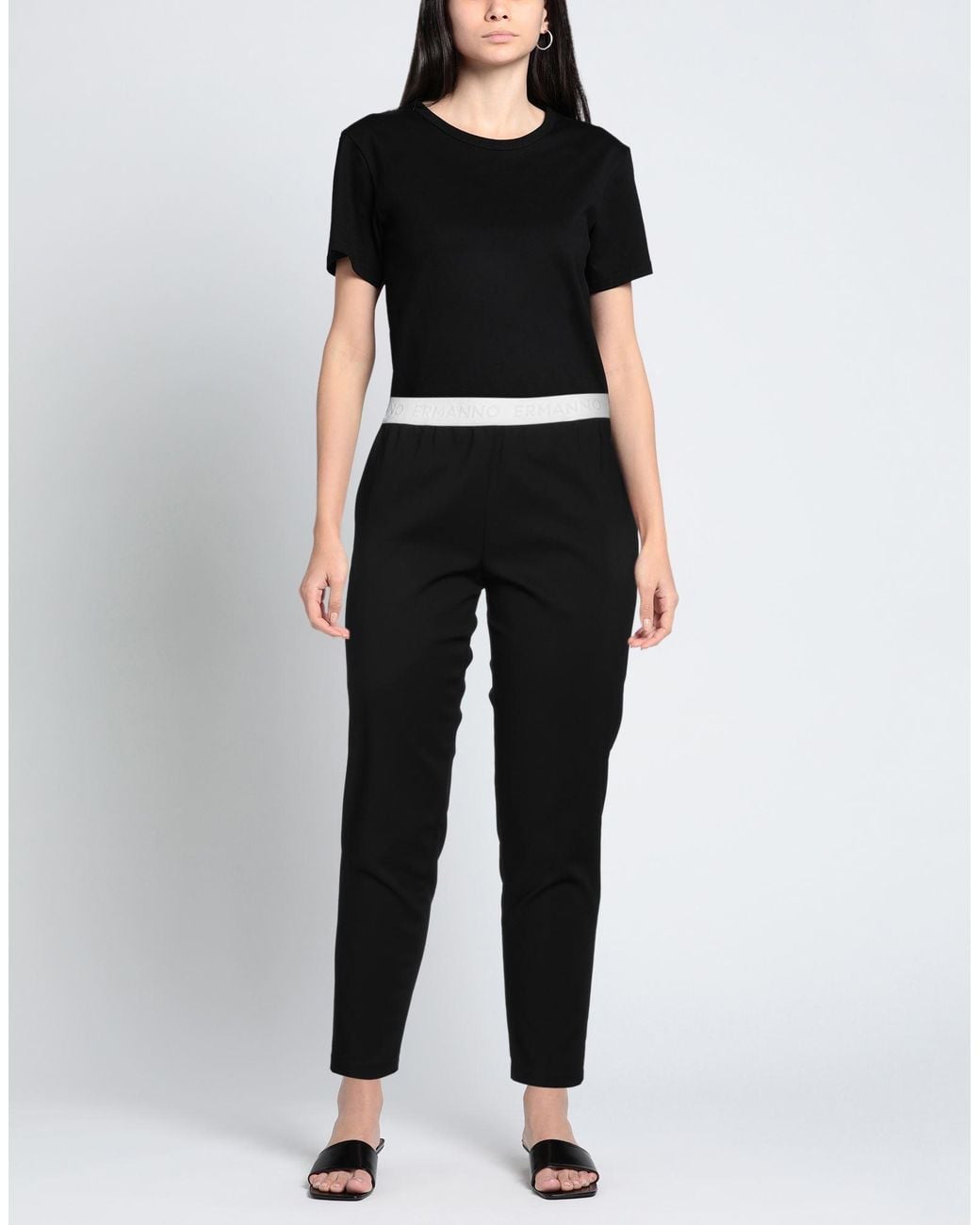 ERMANNO FIRENZE Black Pants Cotton, Polyamide, Elastane, Polyester