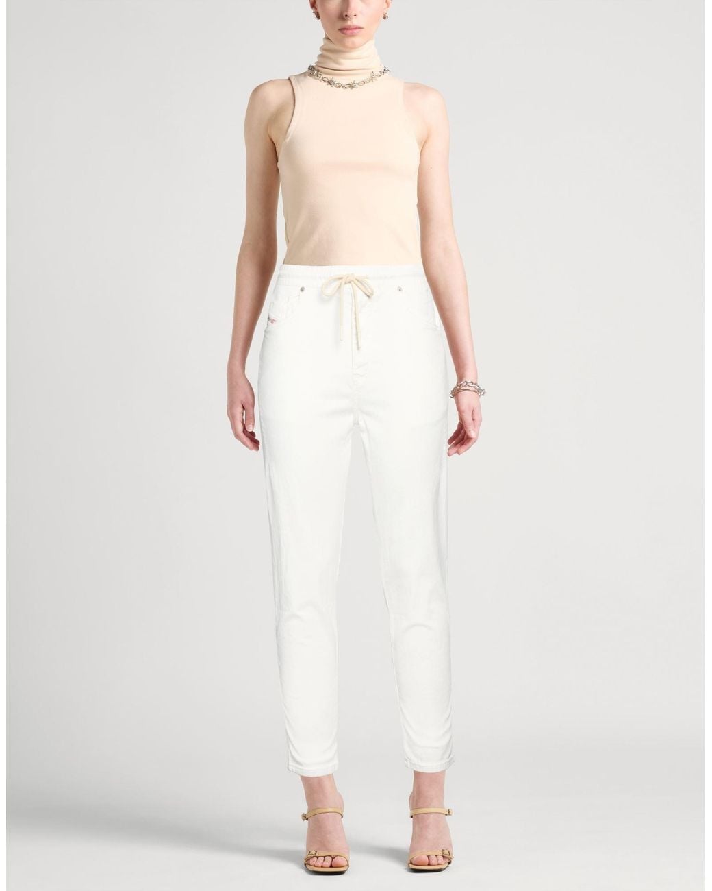 DIESEL White Pants Cotton, Polyester, Elastane