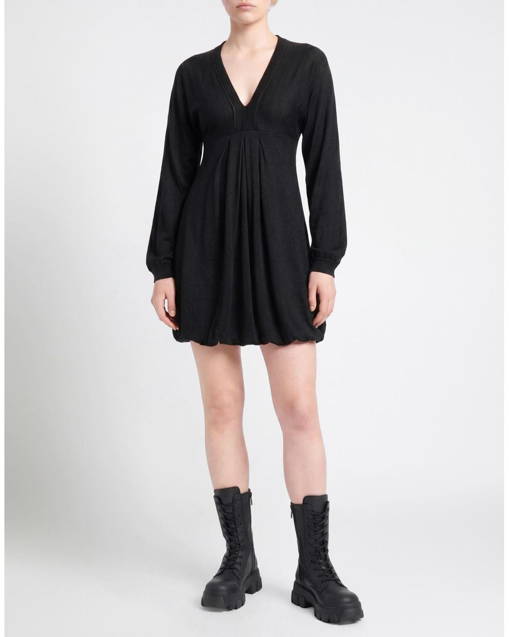 Pinko Black Mini Dress Acrylic, Virgin Wool, Silk, Polyamide