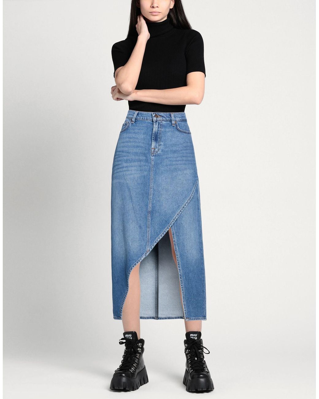 7 For All Mankind Blue Denim Skirt