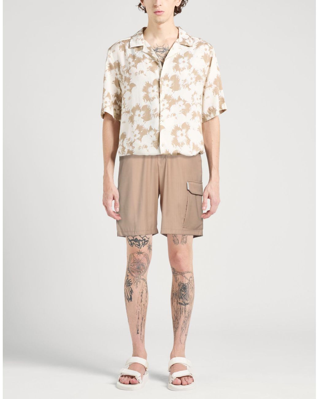 FAMILY FIRST Natural Sand Shorts & Bermuda Shorts Polyester, Viscose, Wool, Elastane for men