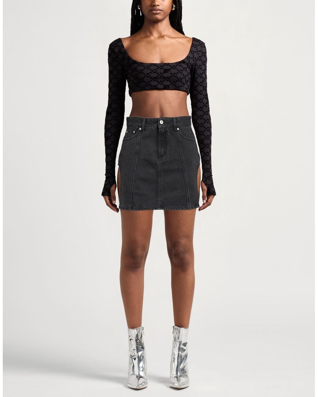Heron Preston Black Denim Skirts