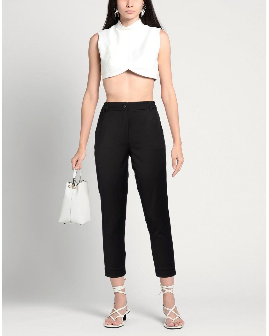 White Wise Black Pants Polyester, Viscose, Elastane
