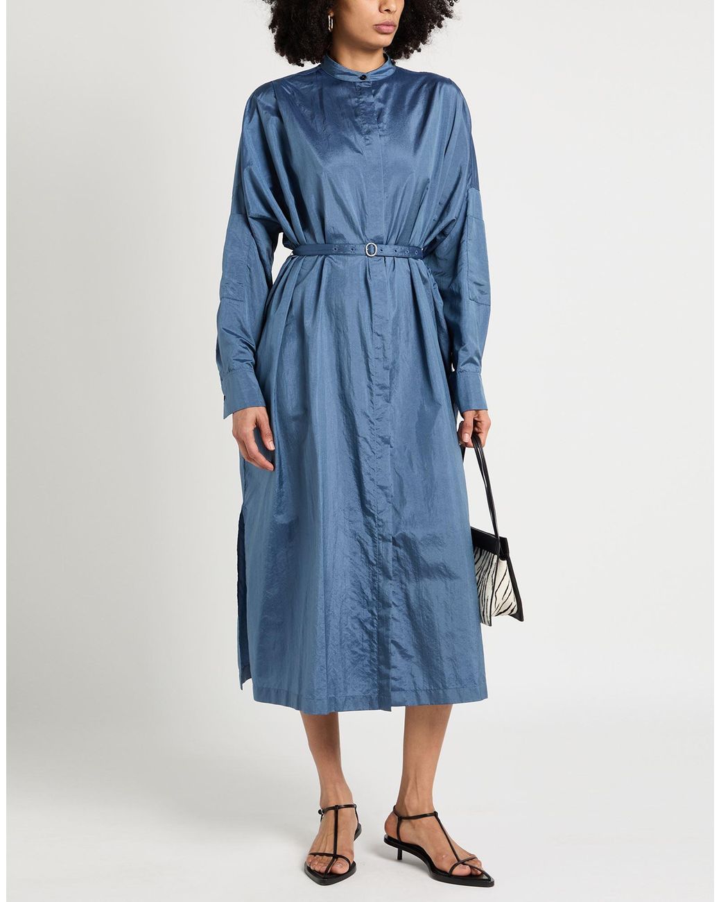 Jil Sander Blue Light Midi Dress Polyamide, Silk