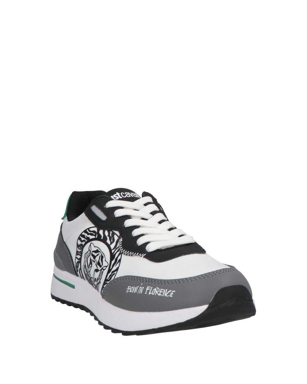 Just Cavalli White Tiger Head-Print Leather Sneakers for men