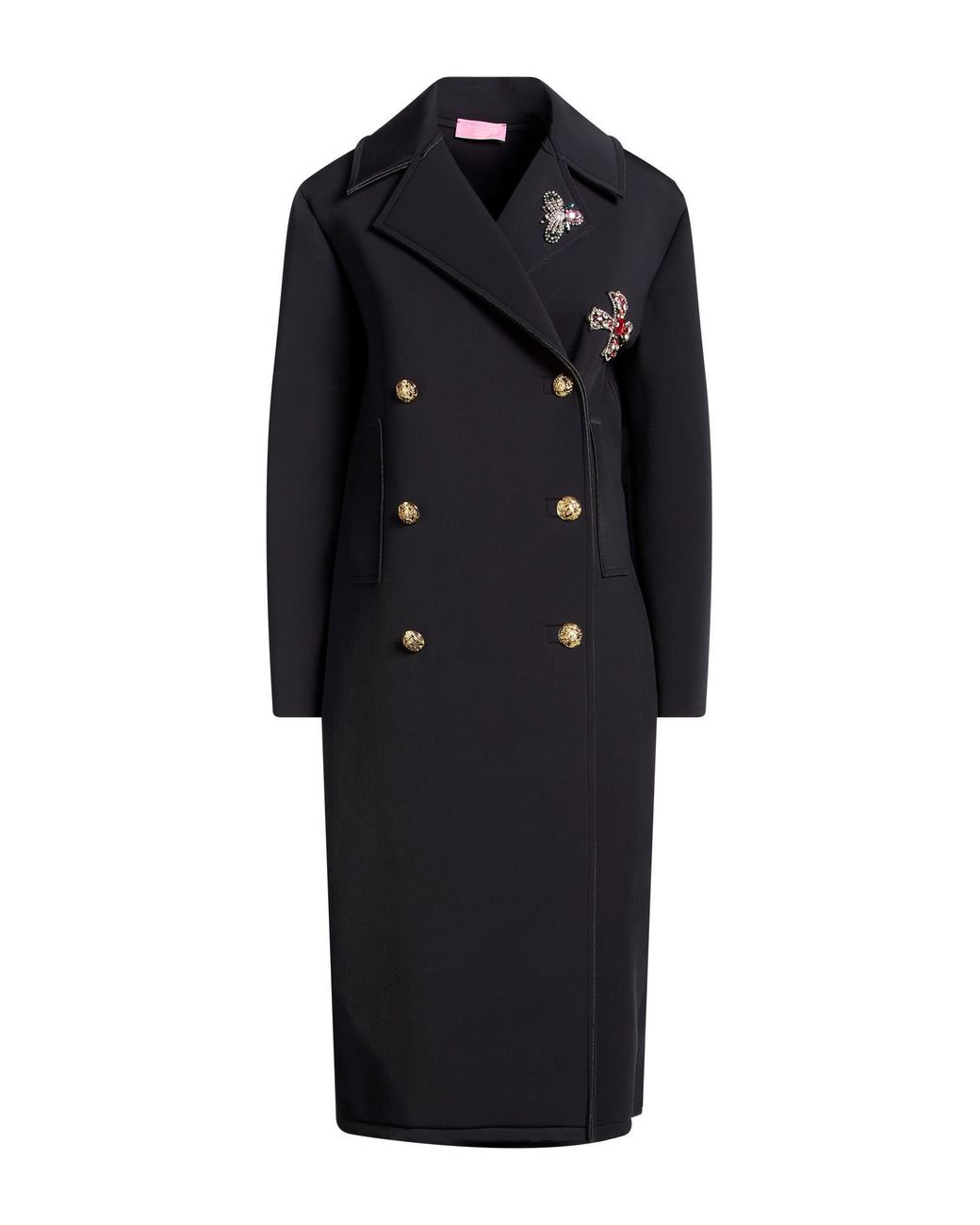 La Fille Des Fleurs Black Overcoat & Trench Coat Polyamide, Elastane