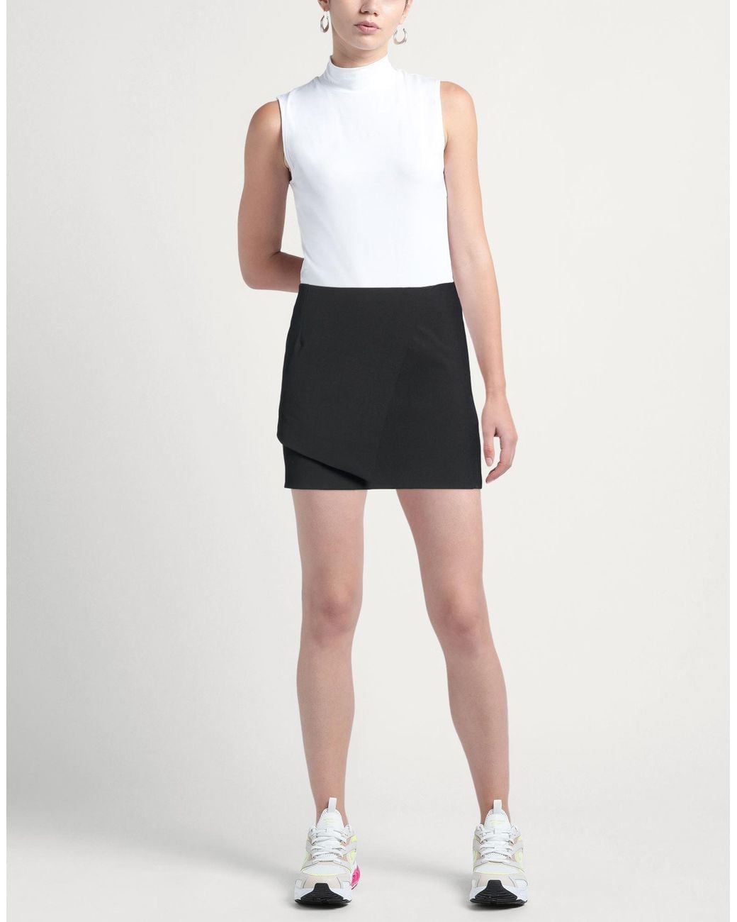 Dondup Black Mini Skirt Polyester, Virgin Wool, Elastane