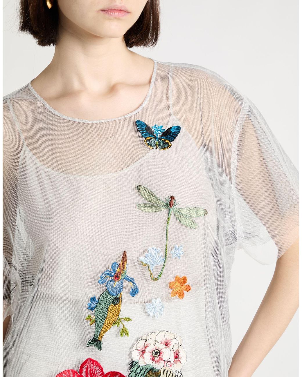 Vivetta White Embroidered Tulle Top