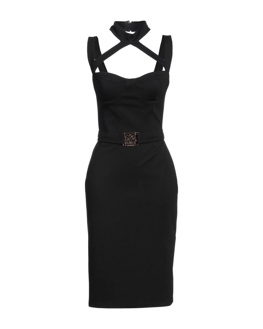 Gaelle Paris Black Midi Dress Viscose, Polyamide, Elastane