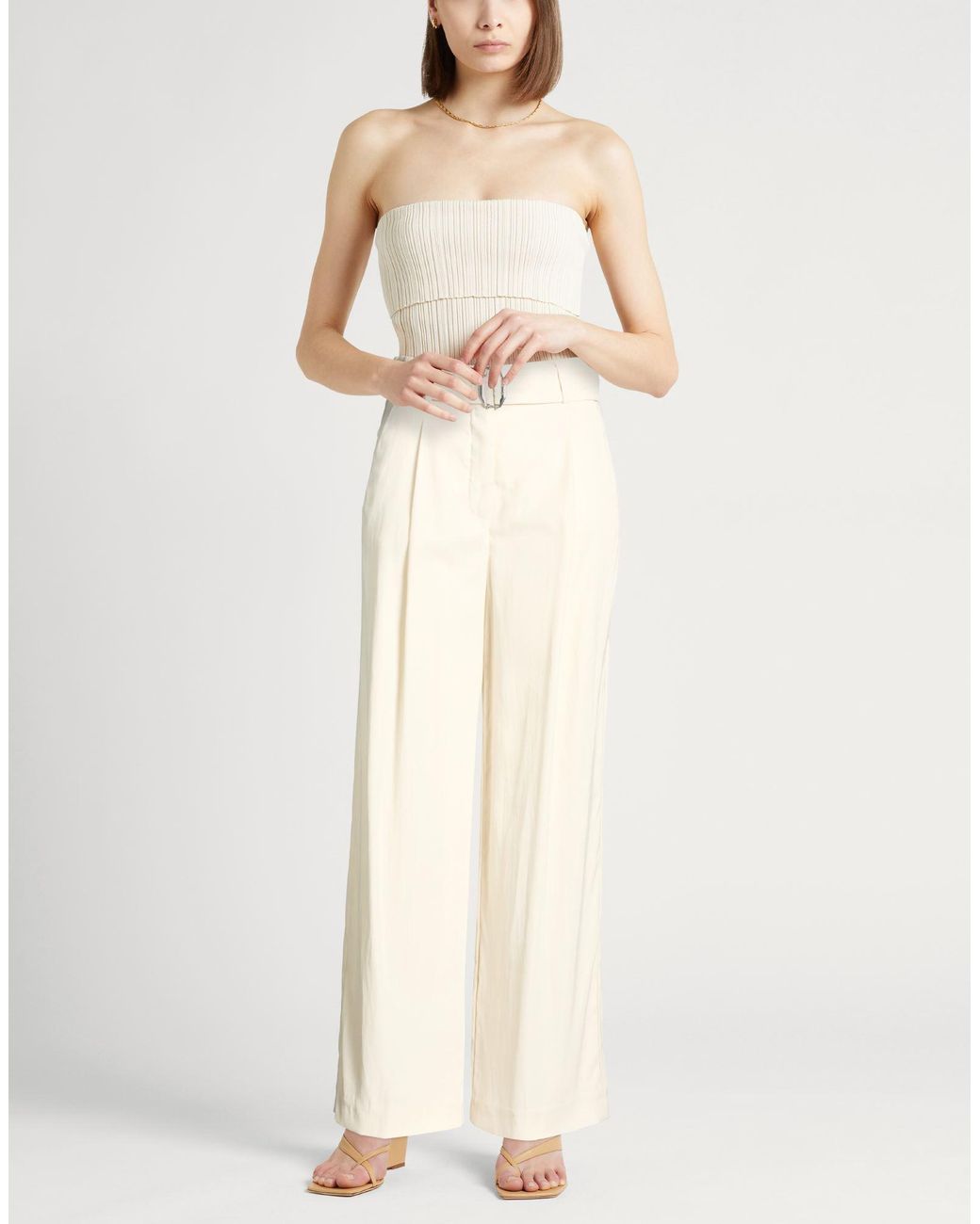 Moorer White Ivory Pants Viscose, Polyester
