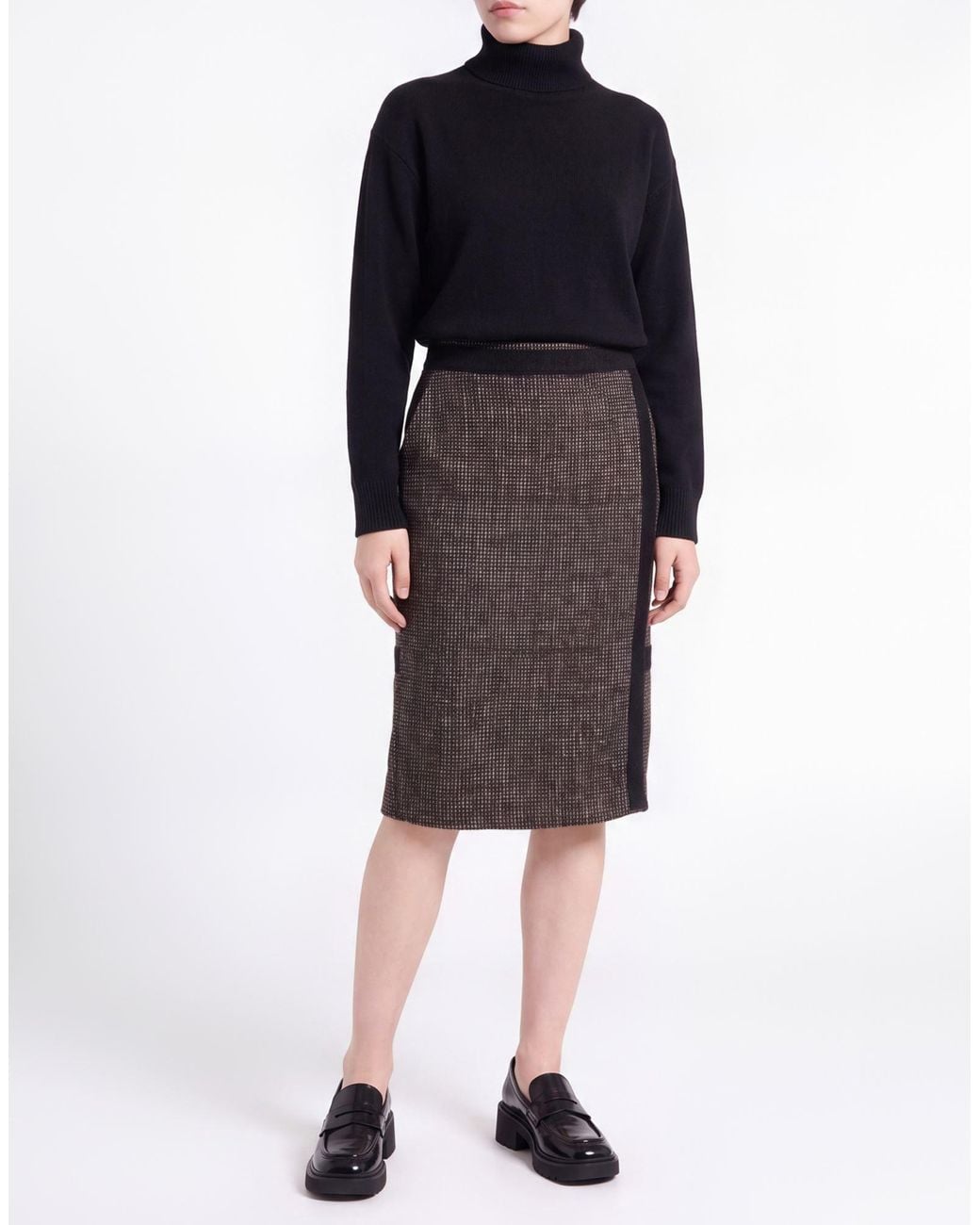 Moorer Brown Midi Skirt Virgin Wool, Silk, Polyamide