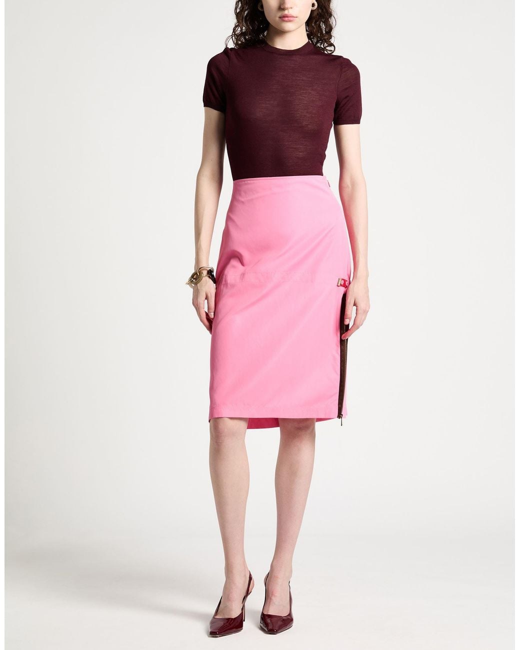 Fendi Pink Fuchsia Midi Skirt Viscose, Polyamide