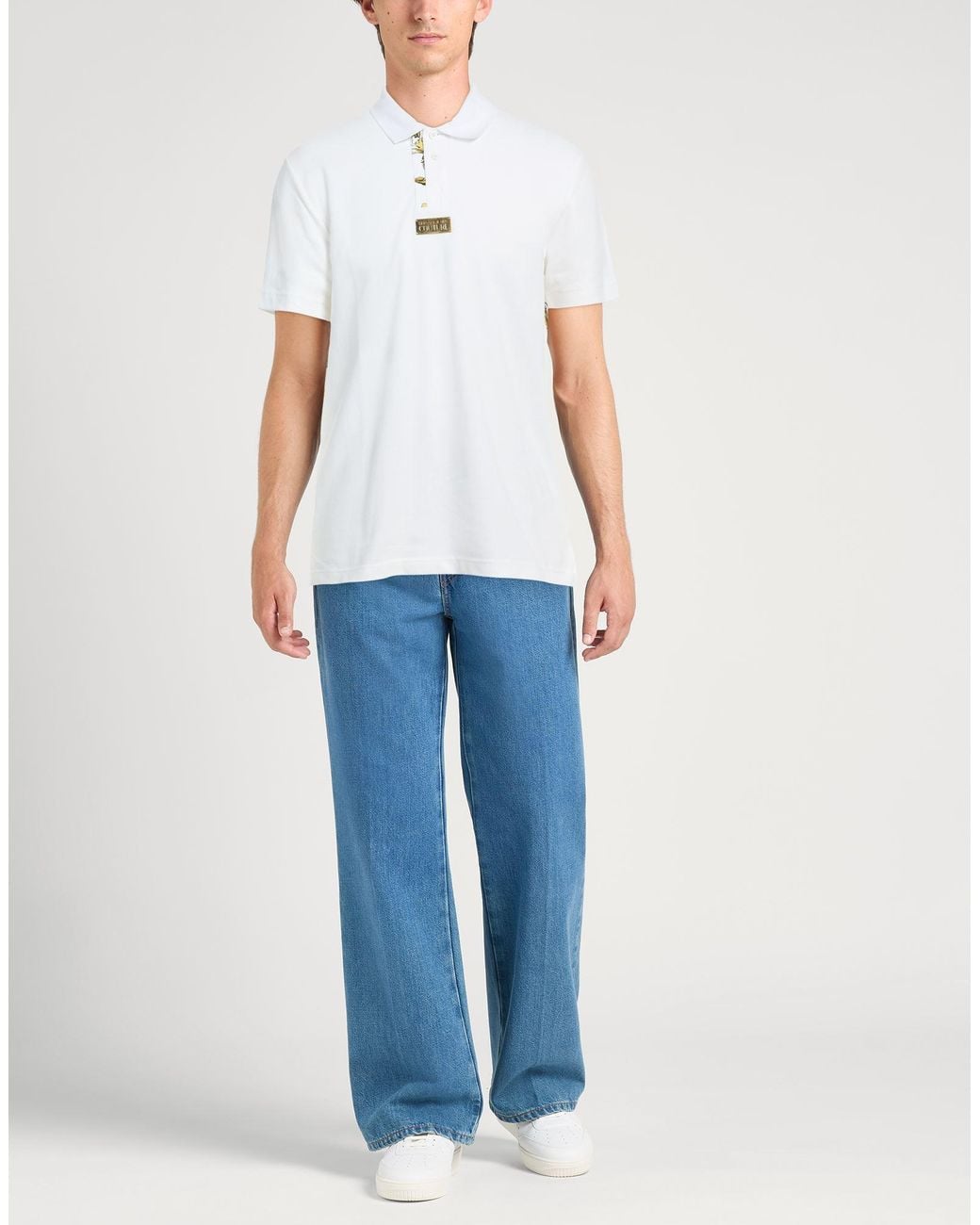 Versace Jeans Couture White Polo Shirt Cotton, Polyester for men