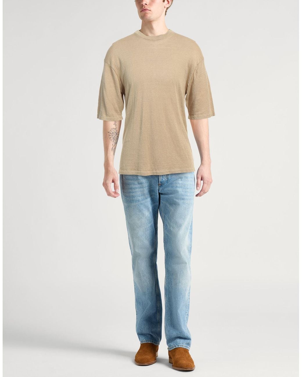 Roberto Collina Natural Sand Sweater Linen for men