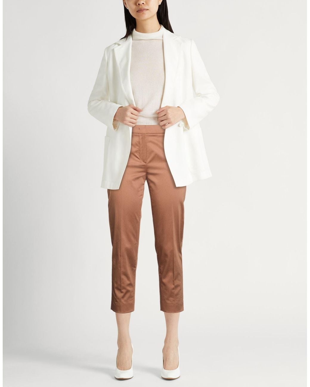 Max Mara Natural Camel Pants Cotton, Elastane